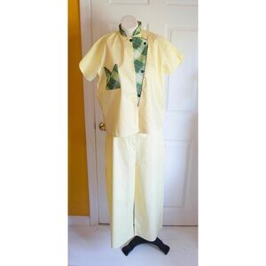 Vintage 1950's Womans Pale Yellow Wide Leg Pajama Set NOS